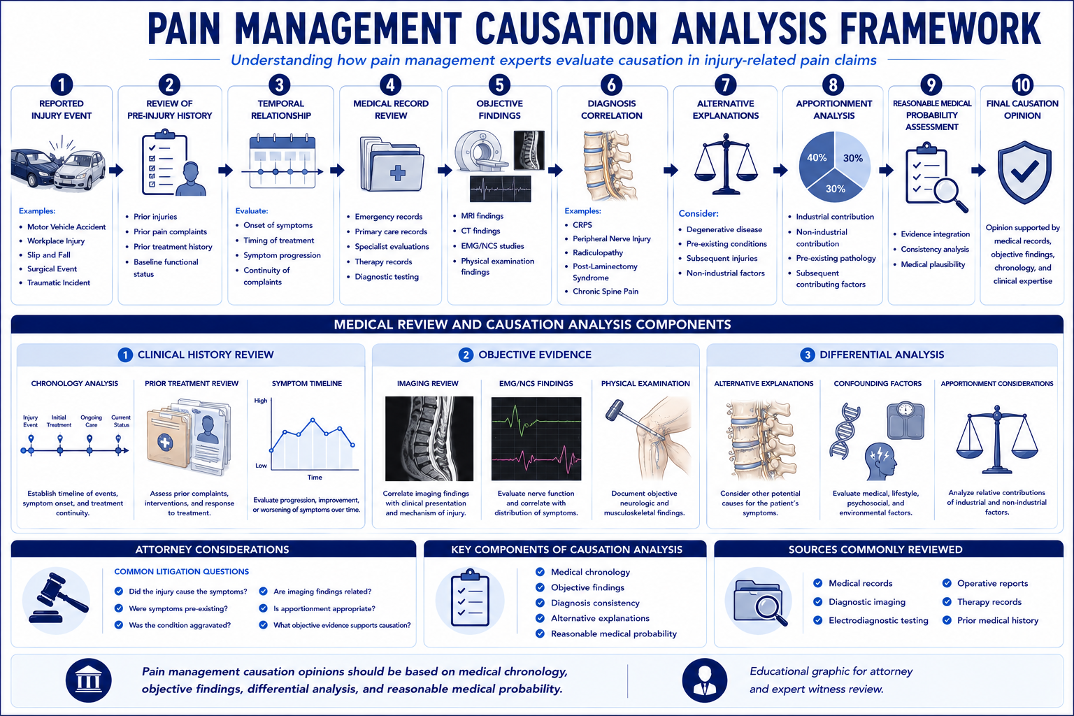 Pain Management Causation Analysis Framework — methodology for linking mechanism of injury to diagnosis in litigation