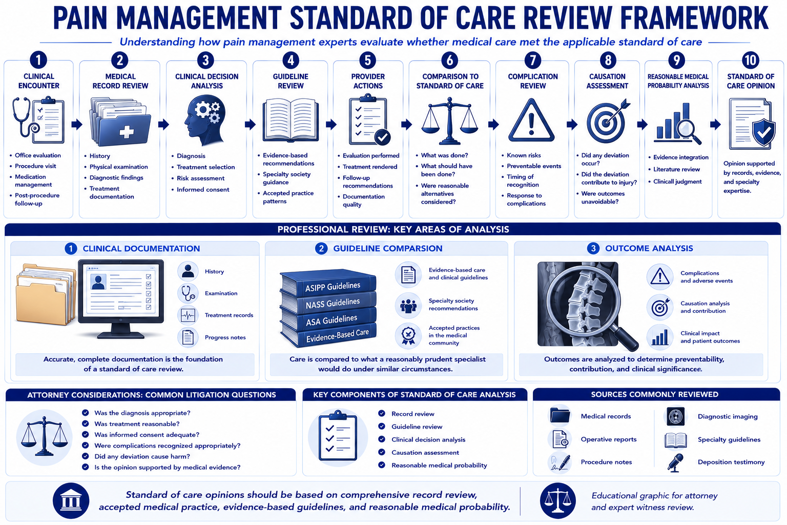 Pain Management Standard of Care Framework — clinical benchmarks for evaluating treatment appropriateness in malpractice and litigation