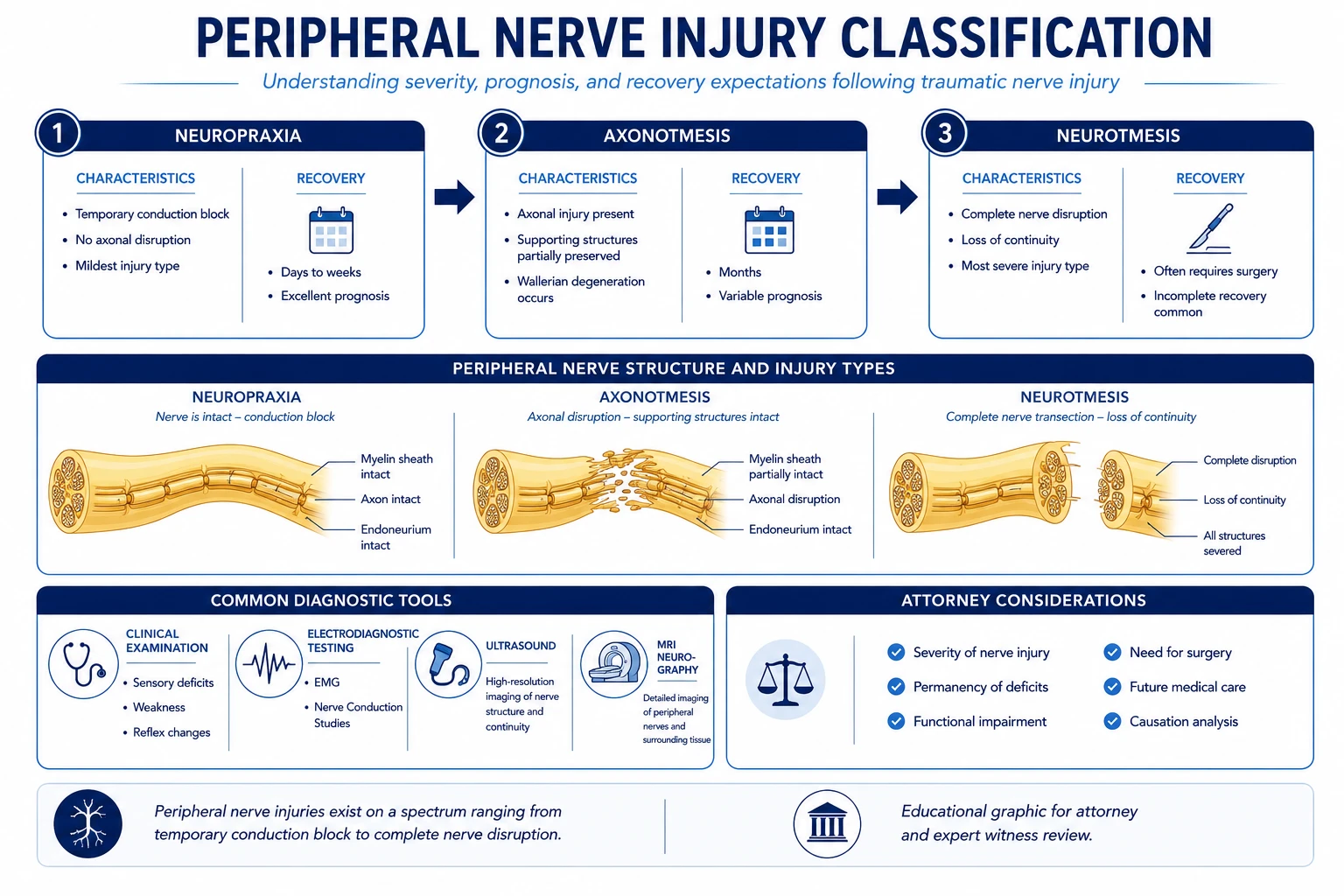 Peripheral Nerve Injury Classification — Sunderland and Seddon classification framework for traumatic nerve injury severity and prognosis